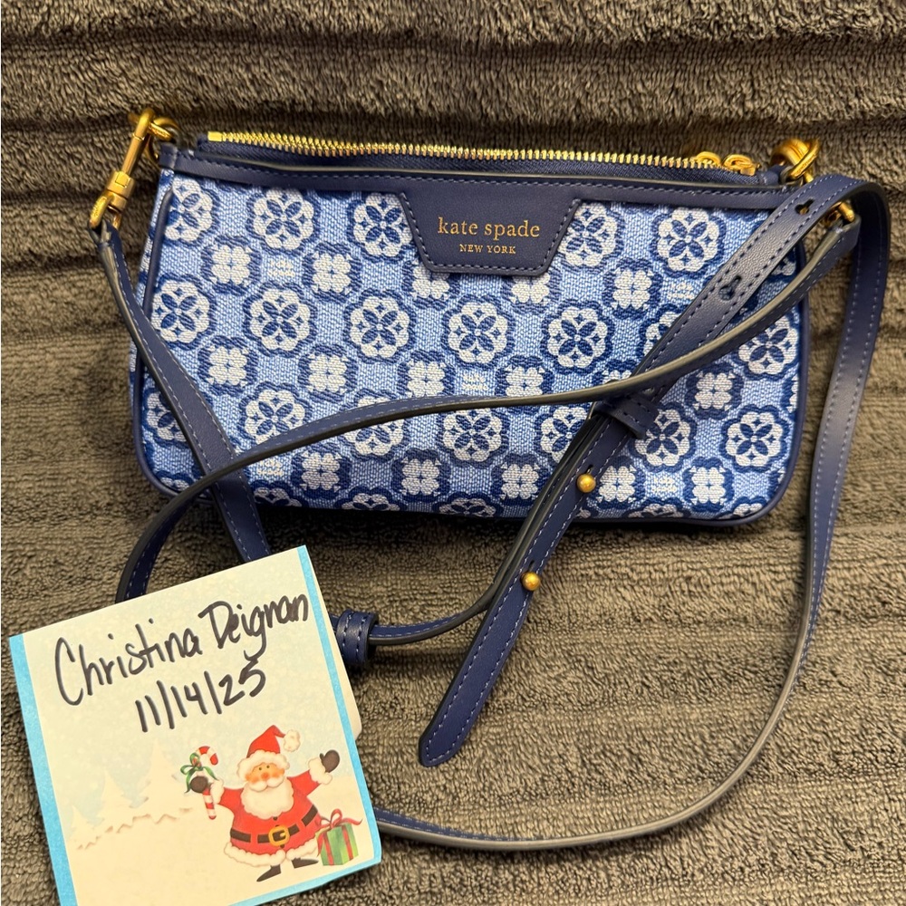 Kate Spade Navy and White Floral Crossbody Bag